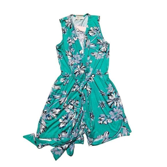 NWT YUMI KIM Short Draped Floral Romper Jersey Knit Women's S Turquoise White Bl - Picture 1 of 10